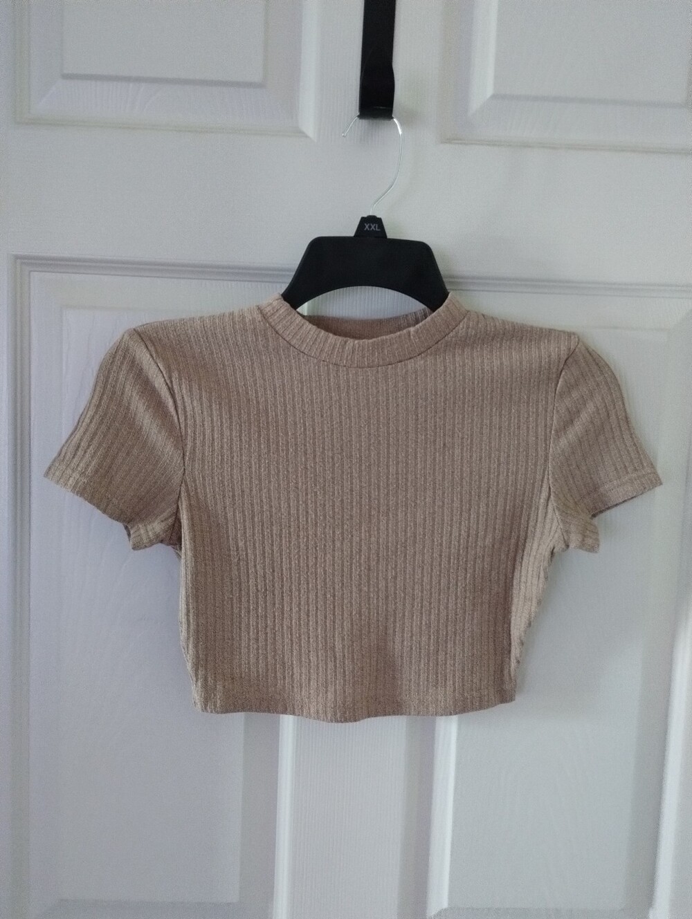 Ribbed Tan Short Sleeve Crop Top Size S